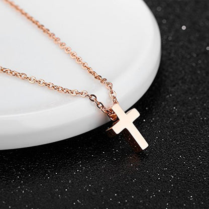 TEMICO Tiny Simple Cross Pendant Necklace for Children Boys Girls Teenage - color: Rose Gold