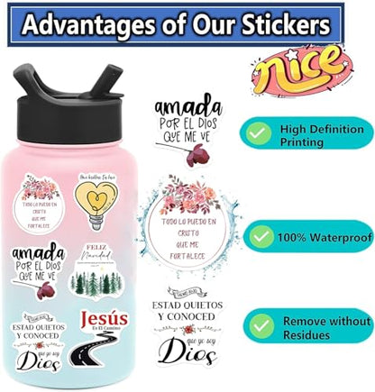 50Pcs Spanish Bible Aesthetic Stickers Decals, Teachers Religious Bible Sticker Pack, Bible Journaling Supplies,Christian Stickers for Water Bottle, Laptop, Scrapbook, Journaling Supplies (Spain) - color: Spain