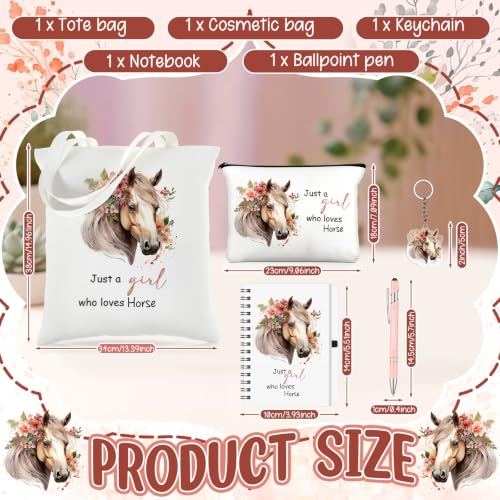 Kinlop 5 Pcs Horse Gifts for Women Include Just a Girl Who Loves Horses Tote Bag Canvas Cosmetic Bag Coil Notebook Keychain and Ballpoint Pen for Women Girls - color: Pink, style: Horse