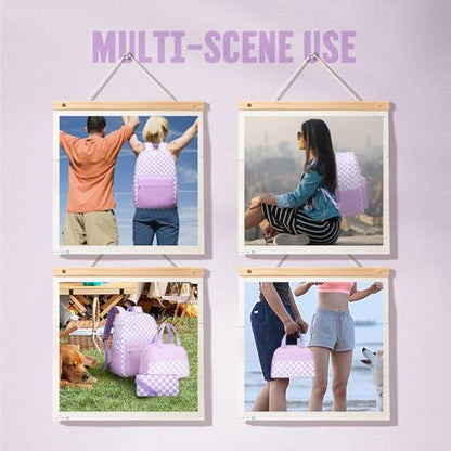 UREYMX Checkered Backpack - School Backpack for Kids, Large Capacity, Waterproof, Lightweight, Black - color: 3 in 1 Purple and White Plaid