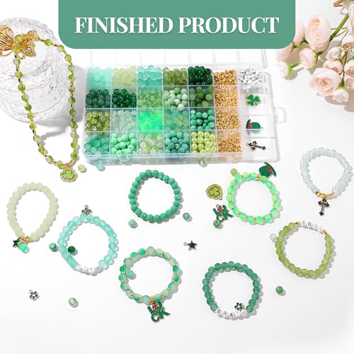 850Pcs Green Glass Beads for Jewelry Making Kit - color: glaze