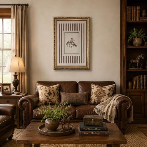 Vintage Western Cowboy Wall Art Striped Horse Wall Decor Gold Framed - color: bucking horse, size: 24"L x 16"W