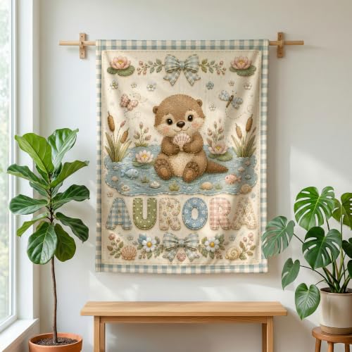 Personalized Baby Blanket With Name, Custom Baby Blankets, Sea otter Design - color: Sea Otter