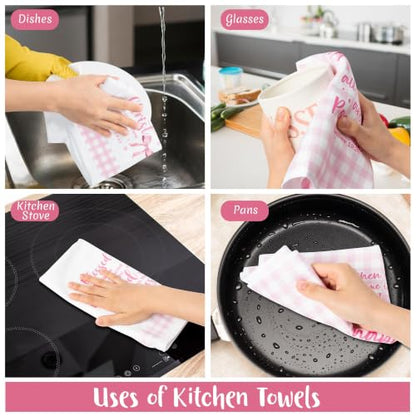 R HORSE 5 Pack Pink Bow Bible Verse Kitchen Dish Towels - color: Christian Pink Bow