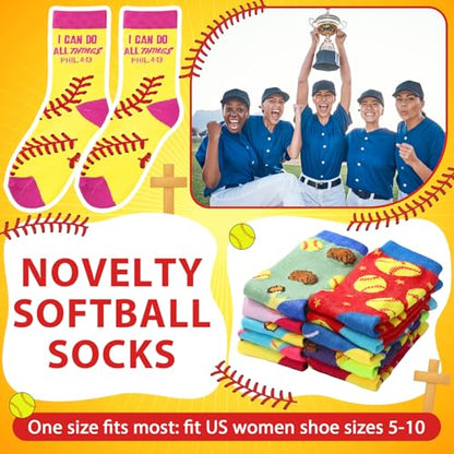 Suhine 12 Pairs Softball Bible Verse Socks Christian Softball Team Socks I Can Do All Things Religious Appreciation Gift Crew Cotton Birthday Sport Party Gifts for Women Men Sport Lovers Team Players