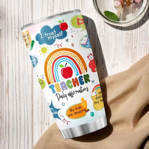 Teacher Affirmation Gift for Women, Daily Positive Quote Design Stainless Steel 20oz Insulated Tumbler, Inspirational Cup for School Educators - color: Teacher Life 39