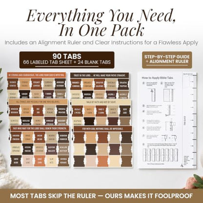 90 Christian Bible Tabs for Women, Men & Kids - Brown - color: Brown