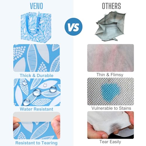 VENO 4 Pack Large Grocery Bag Reusable Shopping Bags with Hard Bottom - color: Spring Breeze