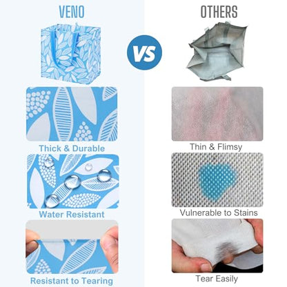 VENO 4 Pack Large Grocery Bag Reusable Shopping Bags with Hard Bottom - color: Spring Breeze