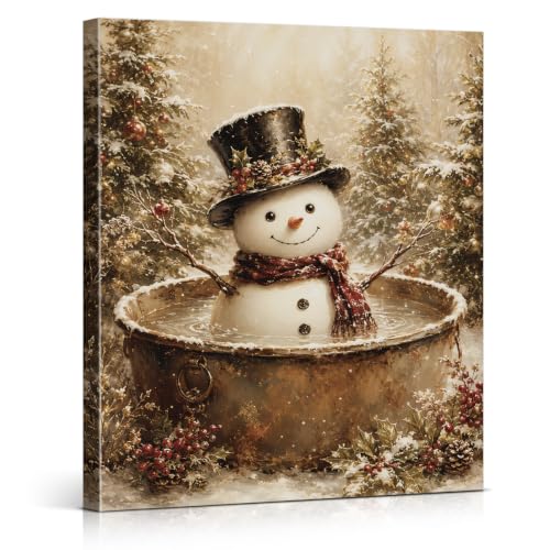Vintage Snowman Christmas Bathroom Wall Art Print Christmas Wall Decor - color: color-L