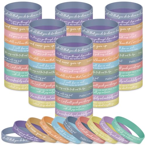 Ecation 72 Pcs Bible Verse Christian Bracelets Silicone,Macarons - color: Macarons