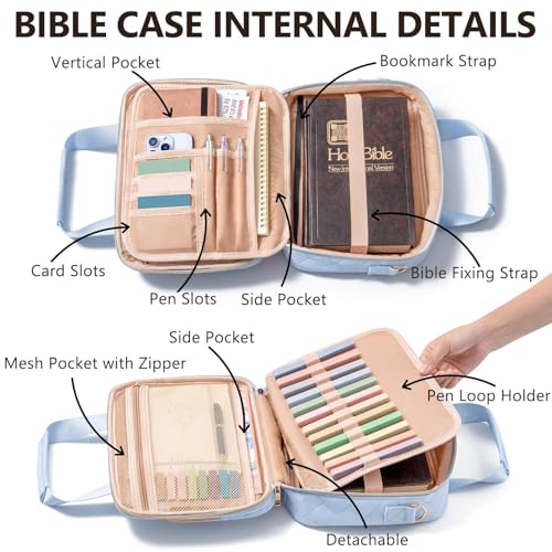 Bible Cover Case for Women, Bible Tote Bag w/Study Supplies Journaling Kit