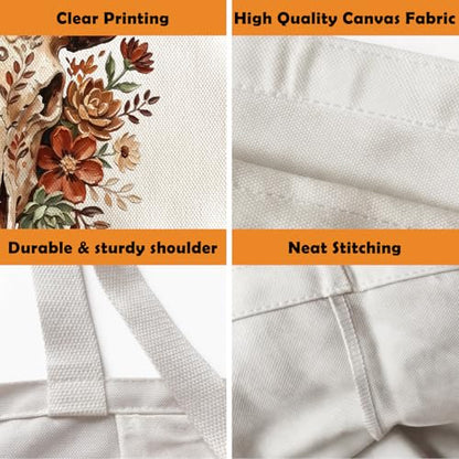 Western Canvas Tote Bag, Western Gift for Women - color: Cow Skull