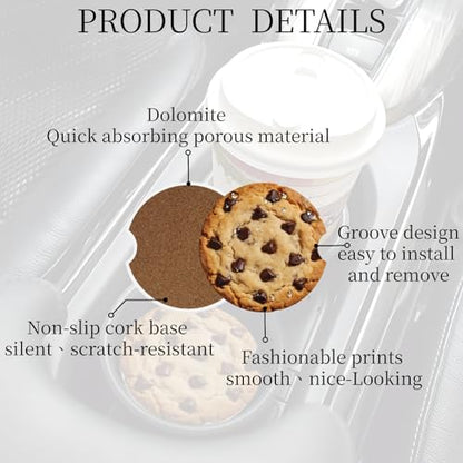Ceramic Car Cup Coasters 2PCS - Cookies - color: Cookies
