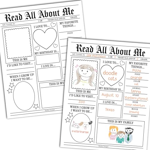 20 All About Me Posters Elementary Classroom Decor, Star Student Poster - color: Newspaper Black & White