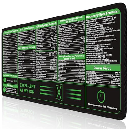 iCasso Excel Cheat Sheet Desk Pad, Excel Mouse Pad Shortcuts - color: B-black Excel Shortcuts
