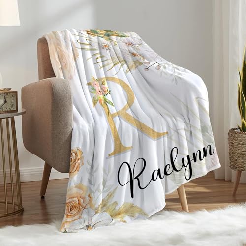Personalized Floral Blanket for Girls with Name - color: Floral Name-b