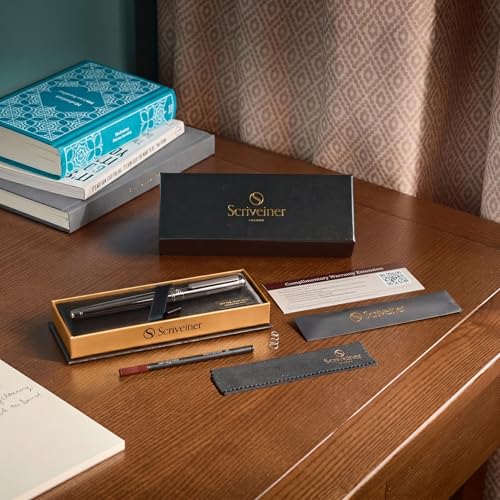 Scriveiner Gun-Metal Rollerball Pen - Stunning Luxury Pen, Schmidt Ink Refill, Best Roller Ball Gift Set for Men & Women, Professional, Executive Office, Nice Pens - color: 21. Gun-Metal