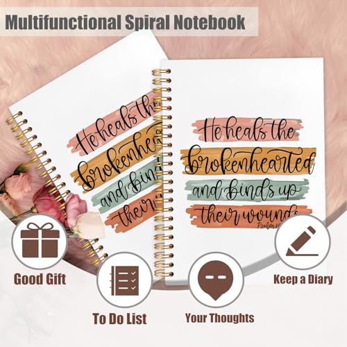 Christian PSALM 147 Spiral Notebooks, Bible Journaling Supplies, Religious Cross Scripture Hardcover Journal Notebook for Study Work Office,Christian Faith Based Gifts, 5.5x8.3 Inch - color: He heals the broken hearts