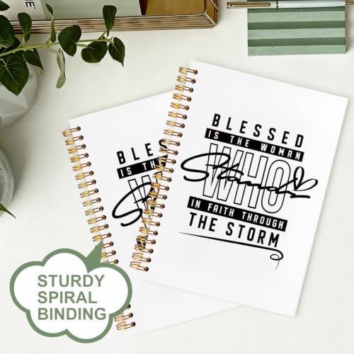 Bible Notebook for Women, Christian Journal,Blessed Is The Woman Who In Faith Through The Storm Inspirational Christian Church Hardcover Spiral Notebook Office Supplies Gifts,5.5x8.3 Inch - color: white-Blessed Is The Woman Who In Faith Through The Storm