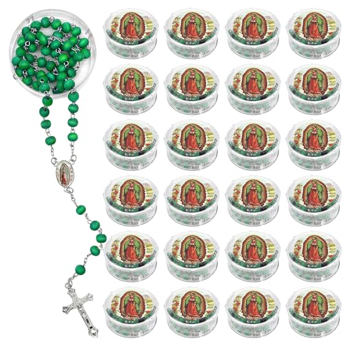 24Pcs Rose Scented Catholic Rosaries Necklaces Rosary Beads Necklace - color: Green