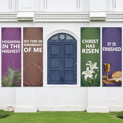 4Pcs Easter Church Banners for Sanctuary Wall Religious Banners Hanging Backdrop Praise Hanging Sign with Scripture Bible Verses Banner Easter Banner for Church School Decor(Simple Design) - style: Simple Design