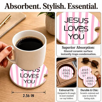 Pink Christian Faith Car Coasters, Jesus Loves You Preppy Cup Holders, 26 - color: Pink Christian Faith