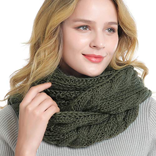 Winter Women Thick Cable Knit Ribbed Infinity Circle Loop Scarf - color: Dark Olive