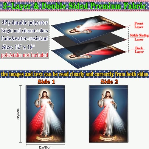 Divine Mercy Jesus Garden Flag Christian Sacred Heart of Jesus Amercian Flags for Outside 12x18 Double Sided Faith Over Fear Flag Outdoor House Yard Easter Decorations Religious Garden Flag