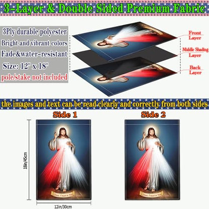 Divine Mercy Jesus Garden Flag Christian Sacred Heart of Jesus Amercian Flags for Outside 12x18 Double Sided Faith Over Fear Flag Outdoor House Yard Easter Decorations Religious Garden Flag
