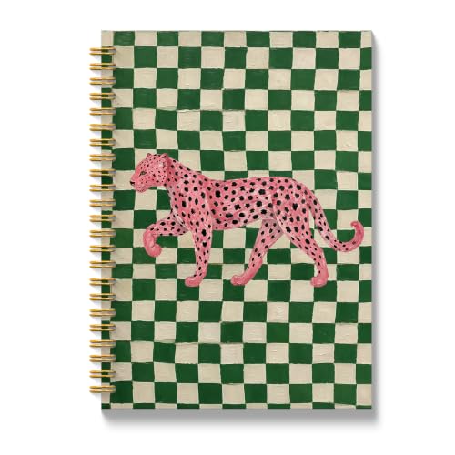 JMICTUB Pink Leopard Spiral Notebook 5.5x8.3, Cheetah Green and White Checkered Hardcover Lined Journal - color: Spiral notebook-13