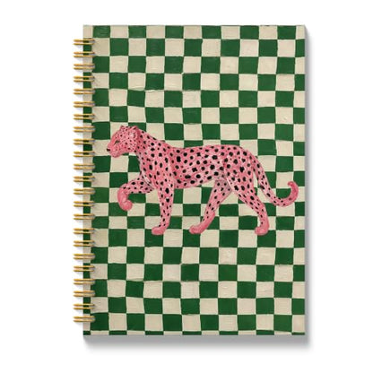 JMICTUB Pink Leopard Spiral Notebook 5.5x8.3, Cheetah Green and White Checkered Hardcover Lined Journal - color: Spiral notebook-13