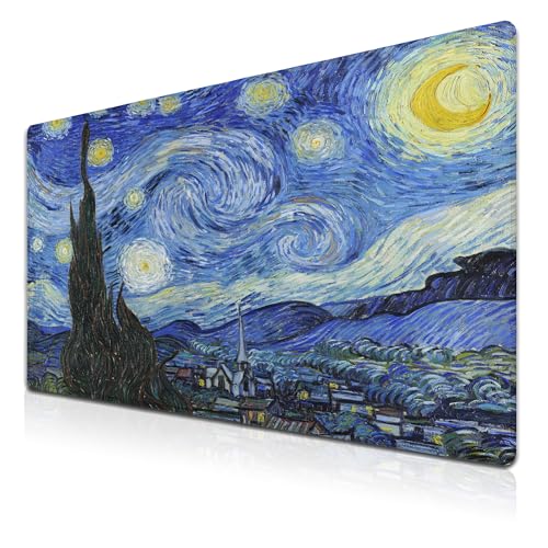 Keyboard Mouse Pad Blue Computer Desk Pads XXL Mousepad Pad for Mouse Non-Slip Rubber Base Waterproof with Stitched Edges 35.4" X 15.7" for Game Office, The Starry Night - color: The Starry Night