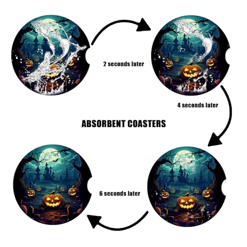 Cup Holders Car Coasters - Halloween Night Pumpkins Absorbent Ceramic Coaster, Drink Cup Holder Coasters, Auto Accessories for Women & Men, Pack of 2 - color: Halloween Night