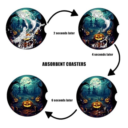 Cup Holders Car Coasters - Halloween Night Pumpkins Absorbent Ceramic Coaster, Drink Cup Holder Coasters, Auto Accessories for Women & Men, Pack of 2 - color: Halloween Night