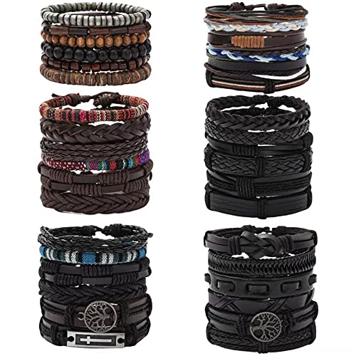 MOZAKA 36Pcs Braided Leather Bracelets for Men Women