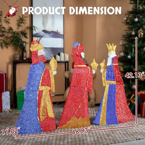 Karl home Set of 3 Lighted Three Kings with Gifts Christmas Decorations, Pre-lit 2D Holiday Decor with 80 Warm White LED Lights for Xmas Outdoor Indoor Decor Lighted Holiday Displays - style: Nativity Scene-King Sends Gifts