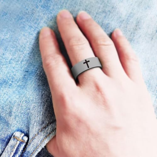XAHH 2PCS Silicone Ring Set for Men Women,Classical Simple Christian Cross Religious Couple Rubber Wedding Bands - style: Grey Black