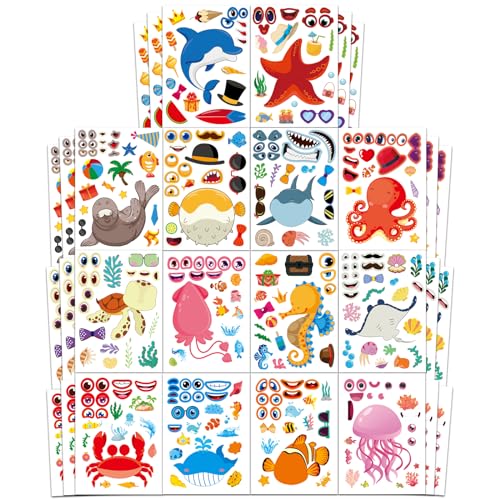 42 Ocean Animal Make-a-Face Sticker Sheets for Kids - style: Ocean Animals