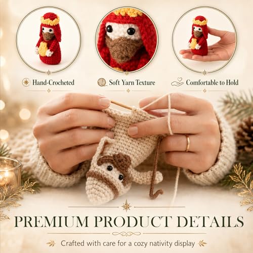 Qunclay 8 Pcs Knit Christmas Nativity and Figures Set for Women Men