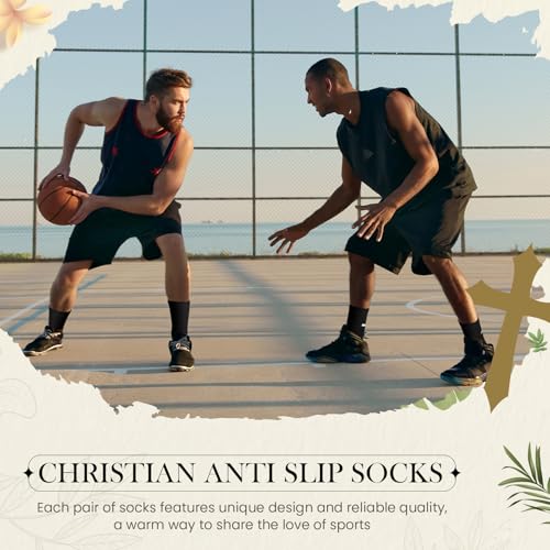 Glitopper Men's Cross Grip Soccer Socks Christian - color: Black, style: Philippians 4:13