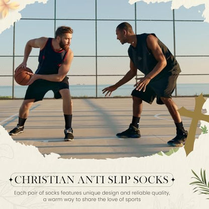 Glitopper Men's Cross Grip Soccer Socks Christian - color: Black, style: Philippians 4:13