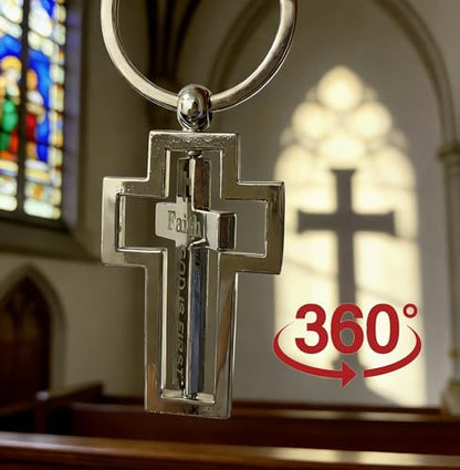 Rotating Cross Keychain, Double-Sided Engraved Christian Keyring Inspirational Key Chain Gift for Women Men