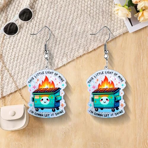 Christian Statement Earrings for Women, Acrylic Dangle Earrings, Lightweight Comfortable, Non Tarnish Hooks, Faith Jewelry, Religious Gift for Women - color: Dumpster Fire