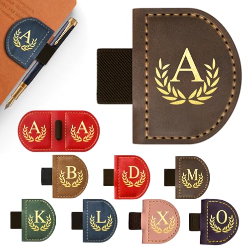 Personalized Leather Magnetic Bookmark with Pen Holder, Custom Bygone Mark Bookmark with Pen Holder, Custom Bookmarks with 26 Letters for Reading Women, Men, Teachers, Book Lovers?Coffee?A? - color: Coffee