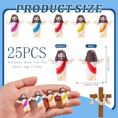 25 Pcs Little Jesus Figures, Mini Jesus Figurines in Bulk for Easter Egg Stuffers Tiny Jesus Figures to Hide and Seek Religious Gifts（5 Colors）