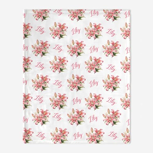 Personalized Floral Name Blanket, Custom Floral Name Design Lily, Soft Nursery Throw, Newborn Birthday Baptism Christening Keepsake - color: #Ver3