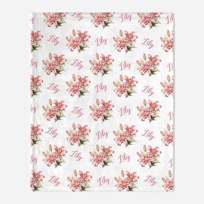Personalized Floral Name Blanket, Custom Floral Name Design Lily, Soft Nursery Throw, Newborn Birthday Baptism Christening Keepsake - color: #Ver3