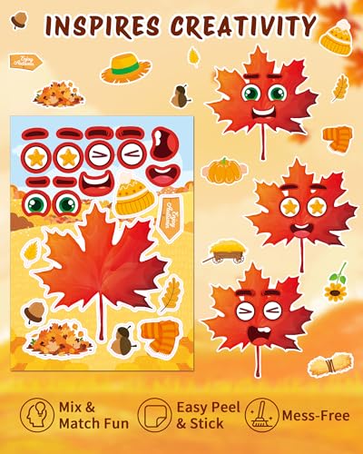 48 Fall Make-a-Face Sticker Sheets for Kids, Fall Crafts & Party Favors - style: Fall Harvest