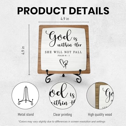 God Is Within Her Wooden Plaque, Christian Table Decor with Stand - color: God Is Within Her
